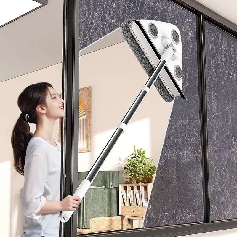 Telescopic Triangle Cleaning Mop with Squeegee, 2-in-1 Window Cleaner with 2 Replacement Pads - Image 5