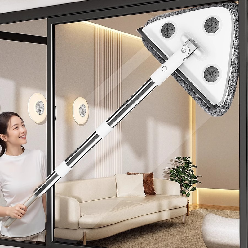 Telescopic Triangle Cleaning Mop with Squeegee, 2-in-1 Window Cleaner with 2 Replacement Pads - Image 6