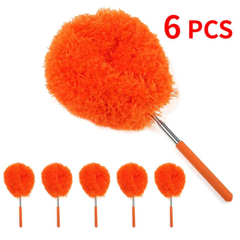 6-Pack, Telescopic Microfiber Duster with Extendable Handle, for High Ceiling & Fan Cleaning - Orange - Image 1
