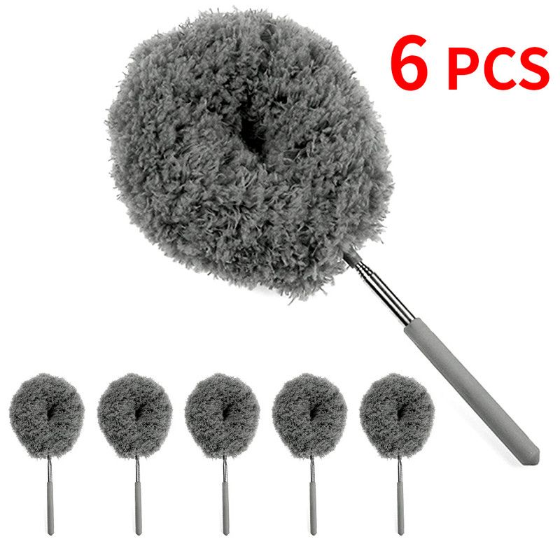 6-Pack, Telescopic Microfiber Duster with Extendable Handle, for High Ceiling & Fan Cleaning - Gray - Image 1