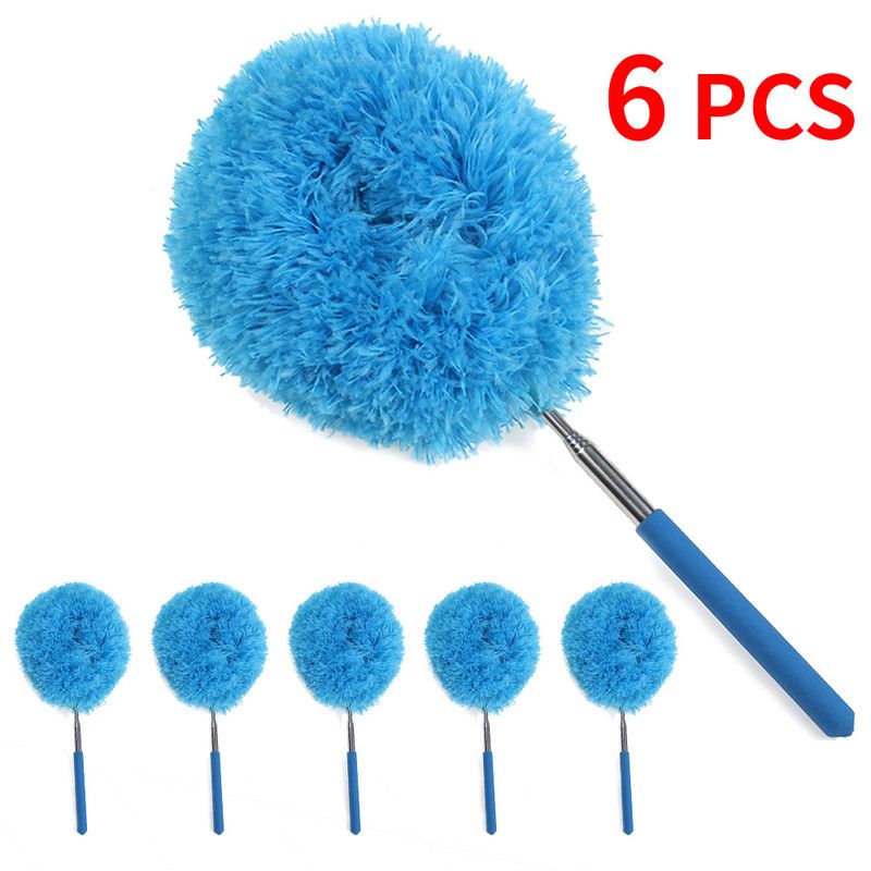 6-Pack, Telescopic Microfiber Duster with Extendable Handle, for High Ceilings & Fan Cleaning - Blue - Image 1