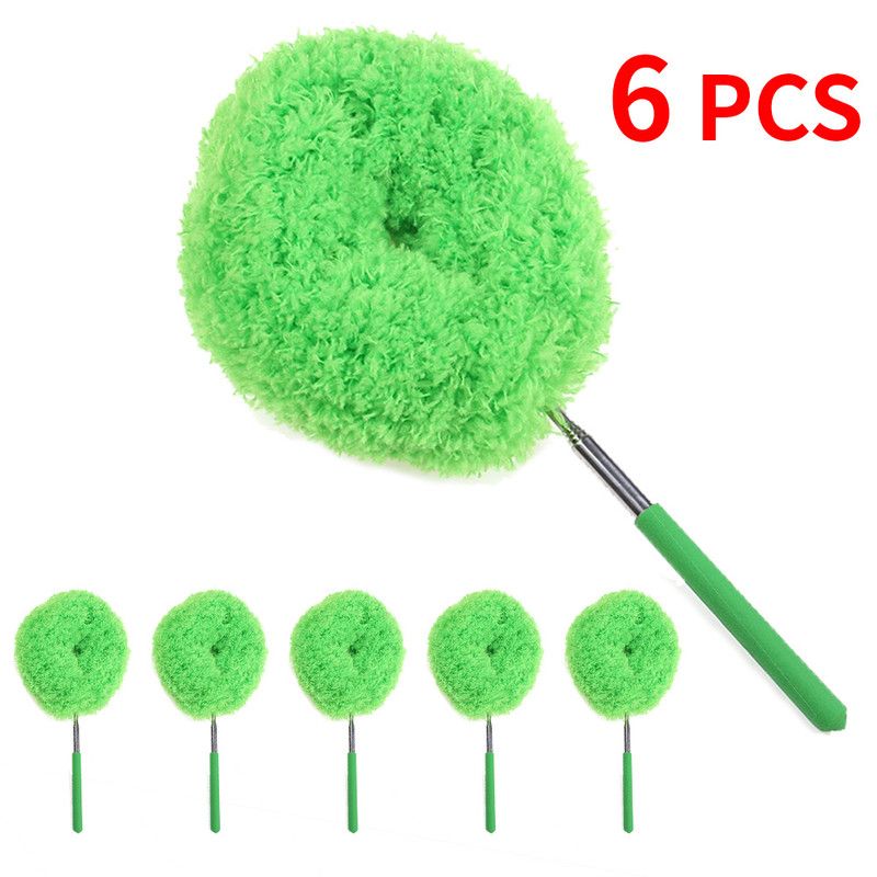 6-Pack, Telescopic Microfiber Duster with Extendable Handle, for High Ceiling & Fan Cleaning - Green - Image 1
