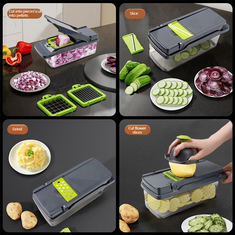 Kitchen Vegetable Slicer and Dicer, 15-Piece Set with Container, Safety Guard, Drain Basket, and Storage Box—Orange - Image 4