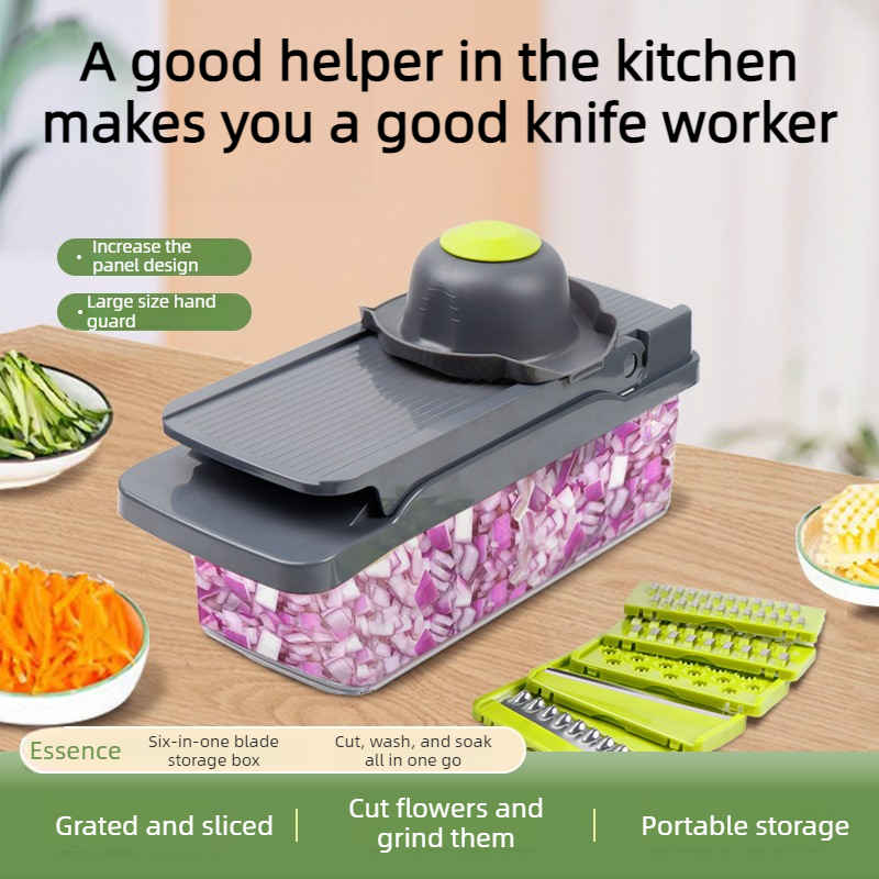Kitchen Vegetable Slicer and Dicer, 15-Piece Set with Container, Safety Guard, Drain Basket, and Storage Box—Black - Image 3