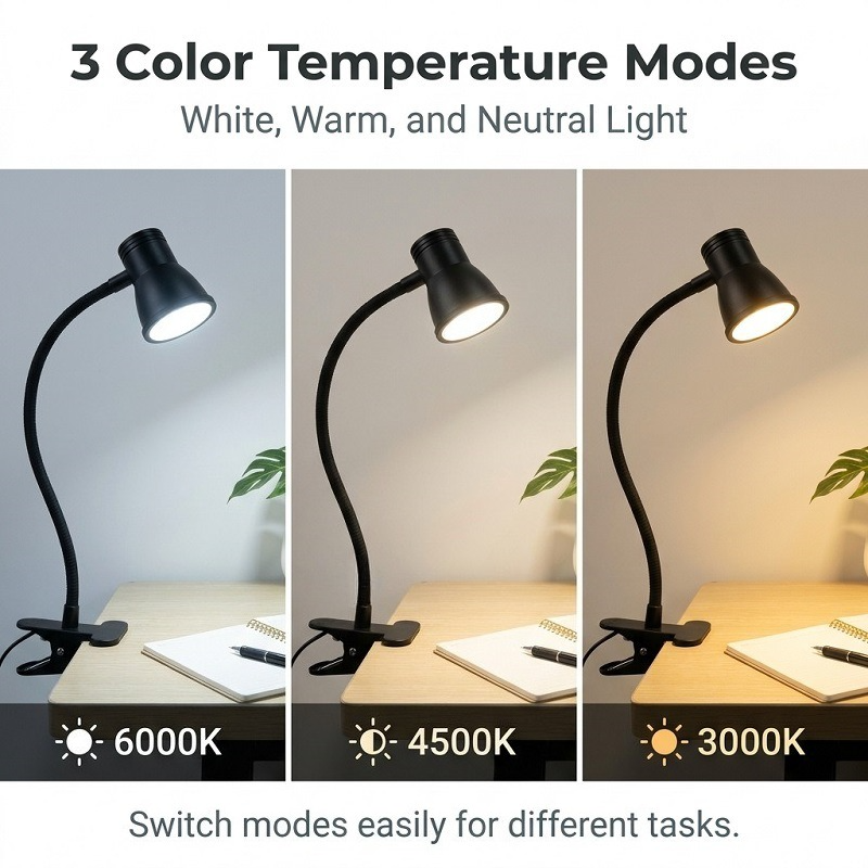 Clip-On LED Desk Lamp, 3 Color Modes & 3 Brightness Levels, Flexible Gooseneck Eye-Caring Light for Study, Manicure, Photography - Image 3