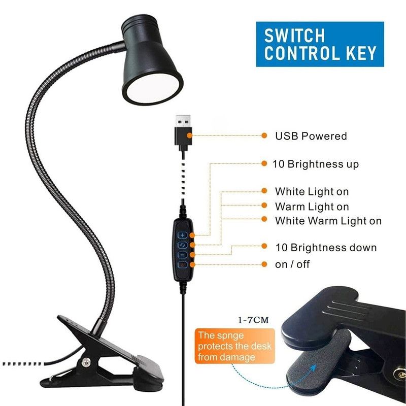Clip-On LED Desk Lamp, 3 Color Modes & 3 Brightness Levels, Flexible Gooseneck Eye-Caring Light for Study, Manicure, Photography - Image 5