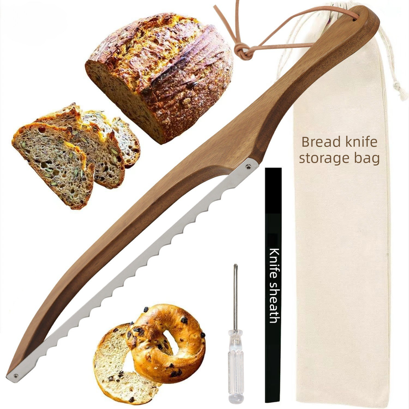 Bread Slicer Knife Set, Single Edge Stainless Steel Serrated Bread Cutter with Storage Bag, Blade Cover & Screwdriver for Baguette, Toast, Sourdough - Image 1