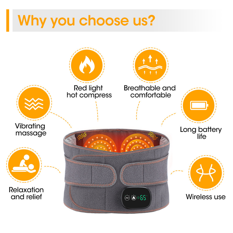 Far Infrared Hot Compress Waist Support Belt, Wireless USB Charging Vibration Massager Belt for Lumbar & Abdomen Care - Image 5