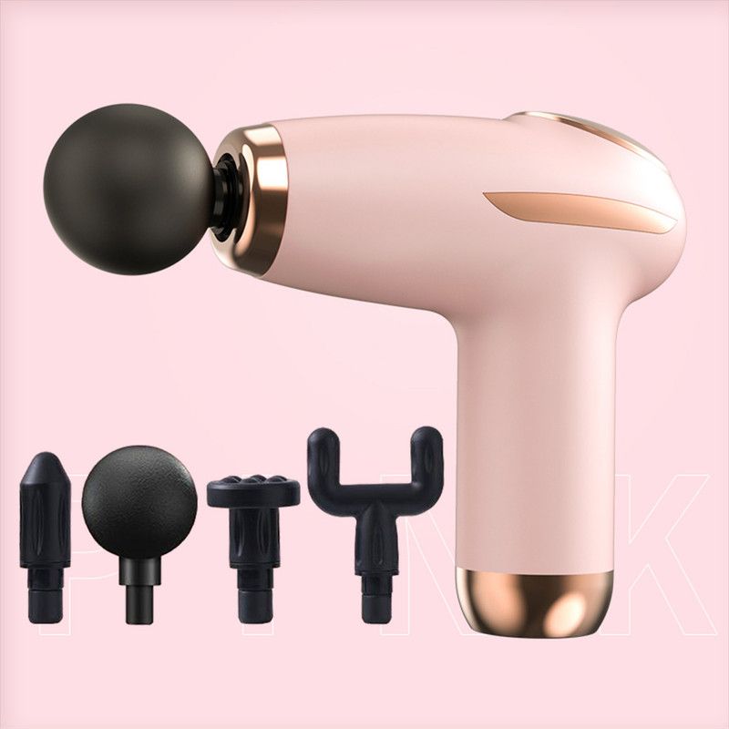 Pink - Portable Mini Fascia Gun with 4 Massage Heads, Type-C Rechargeable Low-Noise Handheld Percussion Massager for the Gym - Image 1
