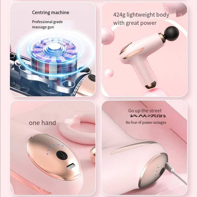 Pink - Portable Mini Fascia Gun with 4 Massage Heads, Type-C Rechargeable Low-Noise Handheld Percussion Massager for the Gym - Image 5