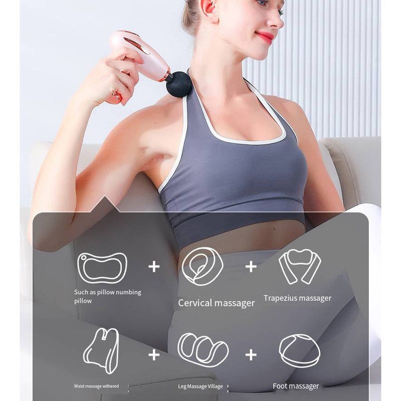 Pink - Portable Mini Fascia Gun with 4 Massage Heads, Type-C Rechargeable Low-Noise Handheld Percussion Massager for the Gym - Image 6