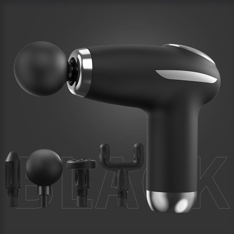 Black - Portable Mini Fascia Gun with 4 Massage Heads, Type-C Rechargeable Low-Noise Handheld Percussion Massager for the Gym - Image 1