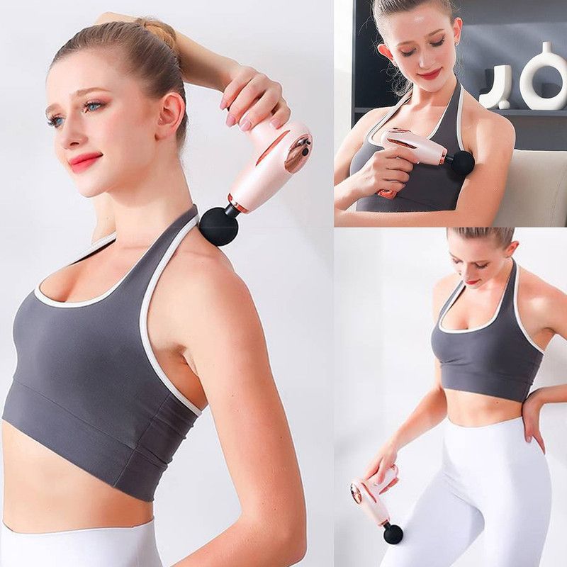 Black - Portable Mini Fascia Gun with 4 Massage Heads, Type-C Rechargeable Low-Noise Handheld Percussion Massager for the Gym - Image 7