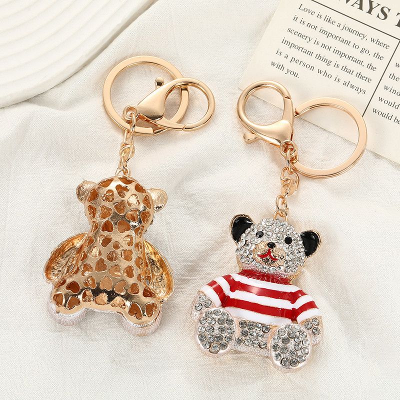 Black - Rhinestone Striped Bear Keychain, Cute Enamel Cartoon Bear Bag Charm Pendant, Alloy Bling Key Ring Accessories for Gifts & Bag Decoration - Image 7