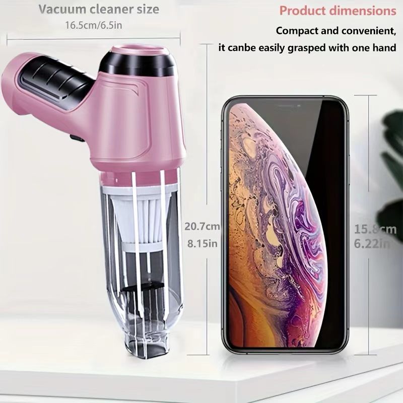 3-in-1 Cordless Handheld Vacuum Cleaner, Multifunction Car and Home Blower and Vacuum for Pet Hair, Window, and Keyboard Cleaning - Pink - Image 2