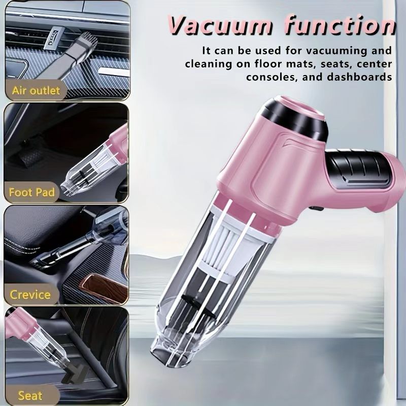 3-in-1 Cordless Handheld Vacuum Cleaner, Multifunction Car and Home Blower and Vacuum for Pet Hair, Window, and Keyboard Cleaning - Pink - Image 3