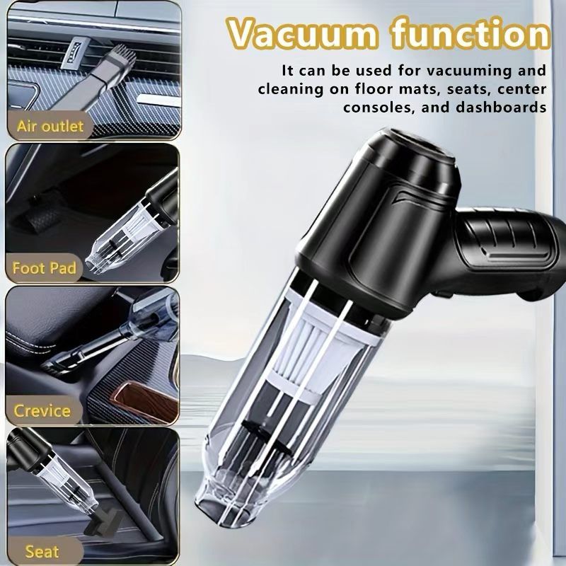 3-in-1 Cordless Handheld Vacuum Cleaner, Multifunction Car and Home Blower and Vacuum for Pet Hair, Window, and Keyboard Cleaning - Black - Image 3