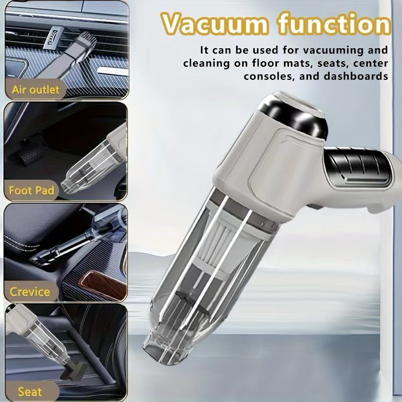 3-in-1 Cordless Handheld Vacuum Cleaner, Multifunction Car and Home Blower and Vacuum for Pet Hair, Window, and Keyboard Cleaning - Gray - Image 3