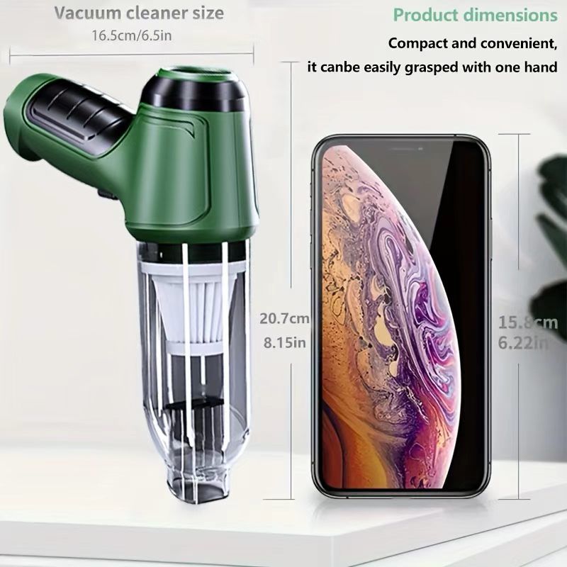 3-in-1 Cordless Handheld Vacuum Cleaner, Multifunction Car and Home Blower and Vacuum for Pet Hair, Window, and Keyboard Cleaning - Green - Image 2