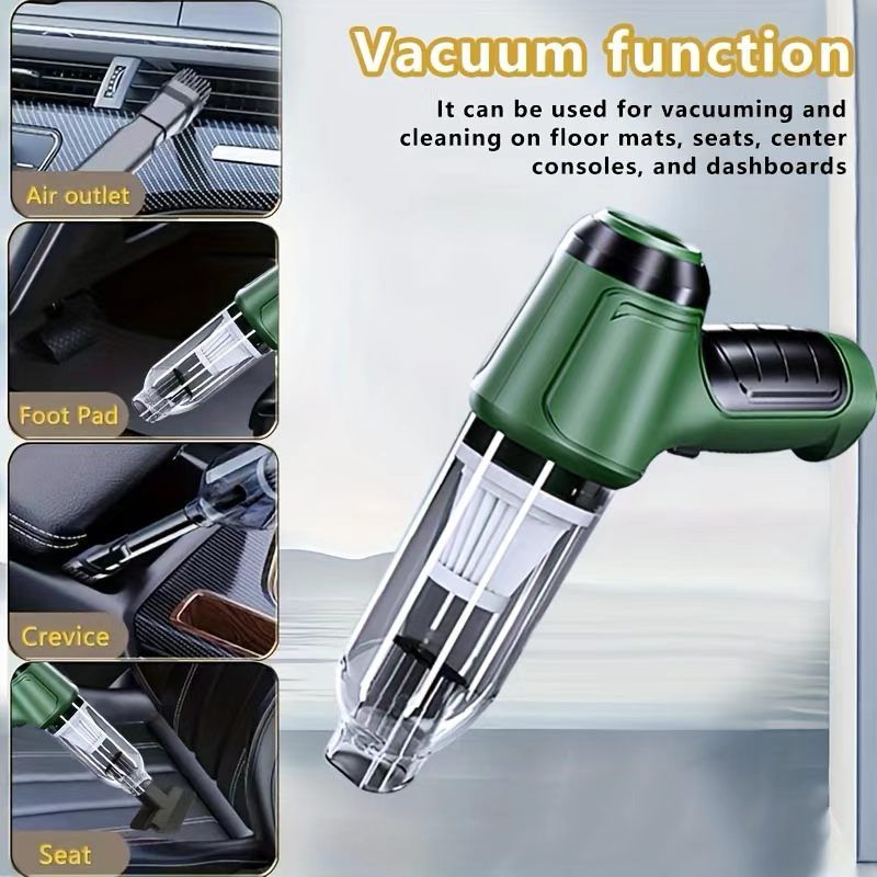 3-in-1 Cordless Handheld Vacuum Cleaner, Multifunction Car and Home Blower and Vacuum for Pet Hair, Window, and Keyboard Cleaning - Green - Image 3