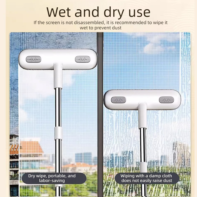 Extendable Window Screen Cleaning Brush , Wet Dry Use Screen Wiper for High-rise Window Carpet Sofa Pet Hair Cleaning - Image 2