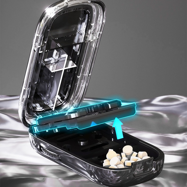 2-in-1 Pill Cutter with Storage Box, Adjustable Rotary Clip Pill Splitter for Halving and Quartering, Portable Travel Medicine Container for Various Tablet Sizes - Black - Image 6