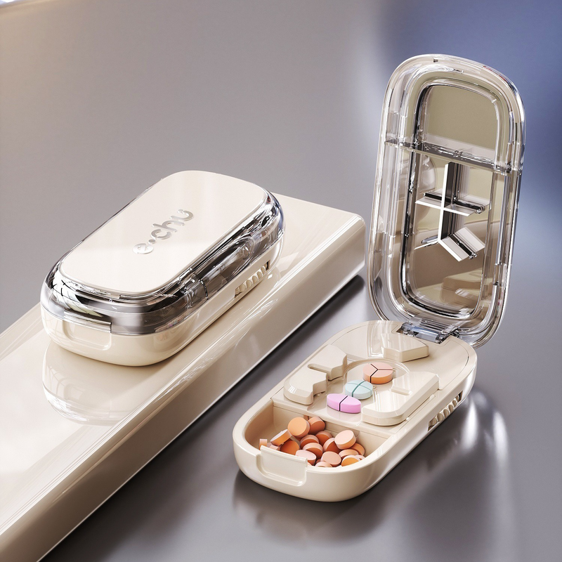 3-in-1 Pill Cutter with Storage Box, 2/3/4 Equal Parts Adjustable Tablet Splitter, Portable Travel Medicine Container - White - Image 1