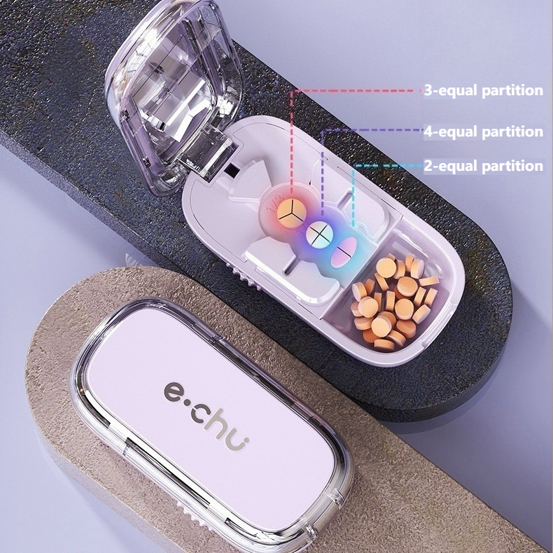 3-in-1 Pill Cutter with Storage Box, 2/3/4 Equal Parts Adjustable Tablet Splitter, Portable Travel Medicine Container - White - Image 2