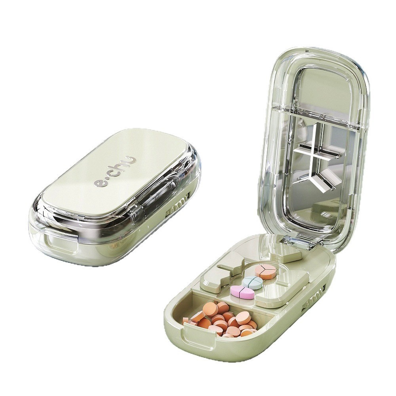 3-in-1 Pill Cutter with Storage Box, 2/3/4 Equal Parts Adjustable Tablet Splitter, Portable Travel Medicine Container - Green - Image 1