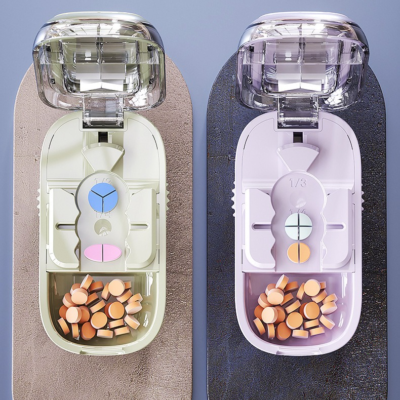 3-in-1 Pill Cutter with Storage Box, 2/3/4 Equal Parts Adjustable Tablet Splitter, Portable Travel Medicine Container - Green - Image 3