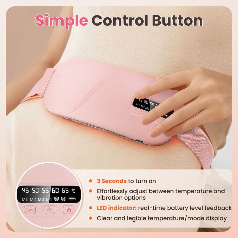 LED Display Period Heating Belt for Women, 5 Heat Settings & 4 Vibration Modes Wireless Menstrual Cramp Relief Waist Heating Pad - White - Image 4