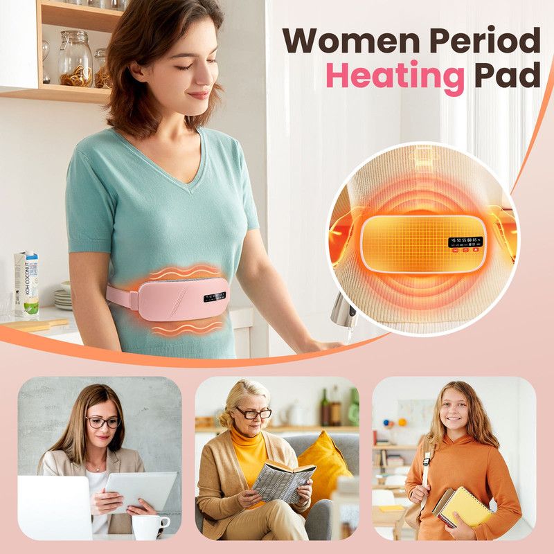 LED Display Period Heating Belt for Women, 5 Heat Settings & 4 Vibration Modes Wireless Menstrual Cramp Relief Waist Heating Pad - White - Image 7