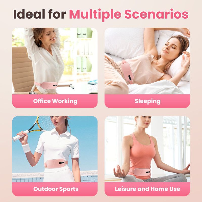 LED Display Period Heating Belt for Women, 5 Heat Settings & 4 Vibration Modes Wireless Menstrual Cramp Relief Waist Heating Pad - Pink - Image 8