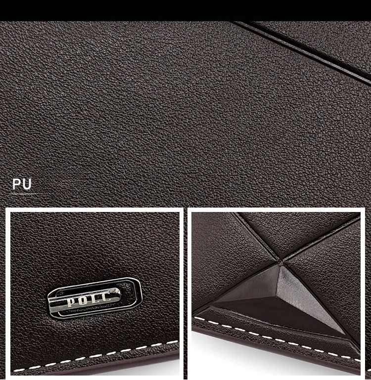 Men's Short Bifold PU Wallet, Geometric Embossed Billfold with Multiple Card Slots and Zipper Coin Pocket for Business, Casual, and Daily Use - Black - Image 5
