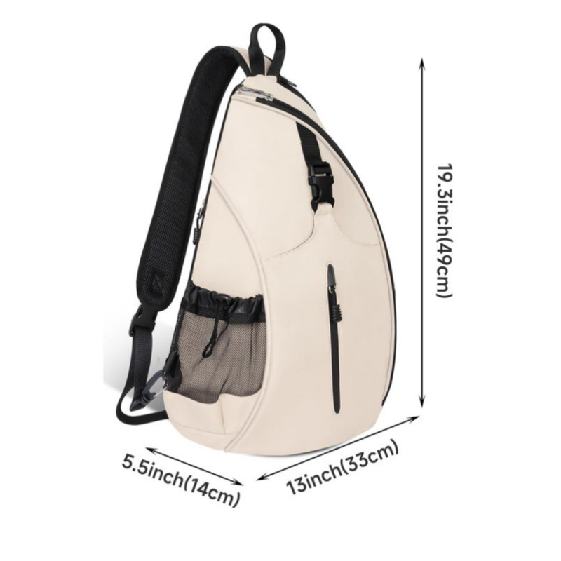 Multifunction Sling Tennis Bag, Waterproof Oxford Crossbody Sports Backpack, with Water Bottle Pocket & Hidden Ball Compartment—Pink - Image 5