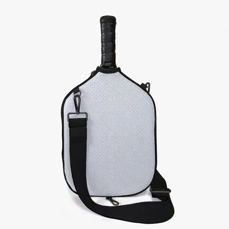 Pickleball Paddle Cover, Breathable Perforated Racket Protector Case with Zipper Pocket & Adjustable Crossbody Strap - White - Image 1
