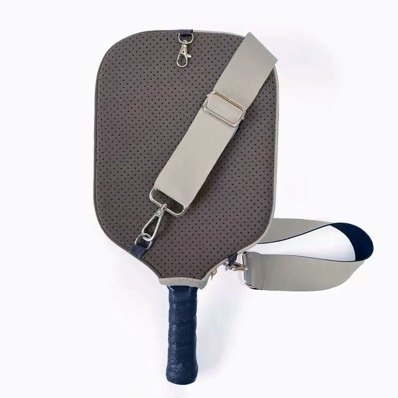 Pickleball Paddle Cover, Breathable Perforated Racket Protector Case with Zipper Pocket & Adjustable Crossbody Strap - Gray - Image 1