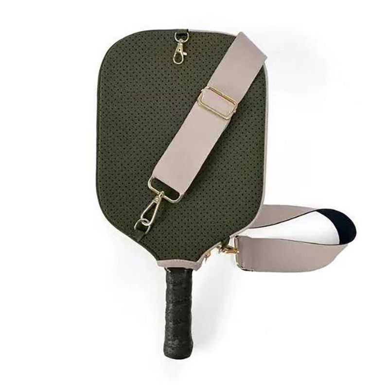 Pickleball Paddle Cover, Breathable Perforated Racket Protector Case with Zipper Pocket & Adjustable Crossbody Strap - Green - Image 1