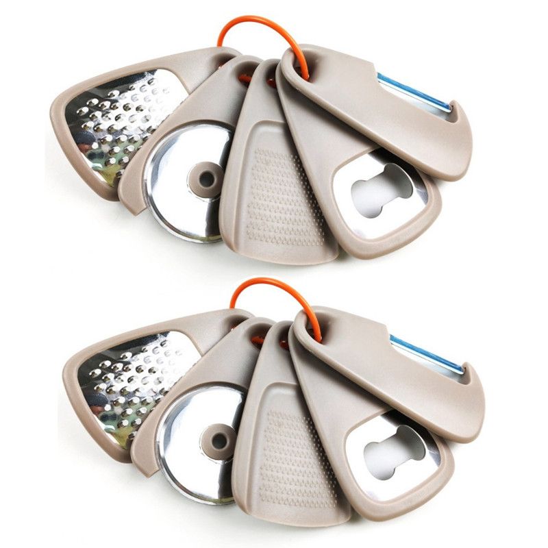 5 In 1 Portable Kitchen Gadget Set, Stainless Steel Pizza Cutter, Peeler, Cheese Grater, Garlic Grinder & Bottle Opener Multi-function Kitchen Tools(2-pack) - Image 1