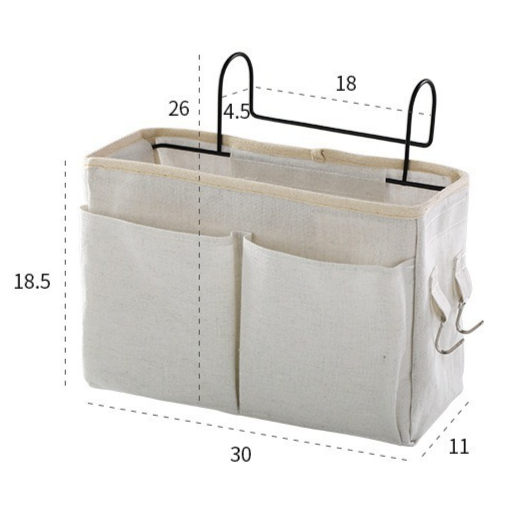 Bedside Caddy Storage Organizer with Metal Hooks, Multi-Pocket Linen Hanging Bed Caddy for Dorm Bunk Beds, Sofas—Gray - Image 5
