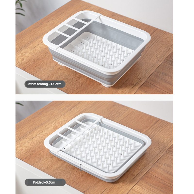 Multi Compartment Plastic Kitchen Utensil Holder, Foldable Dish Drain Basket for Bowl Plate Cup Chopsticks Storage - Image 5