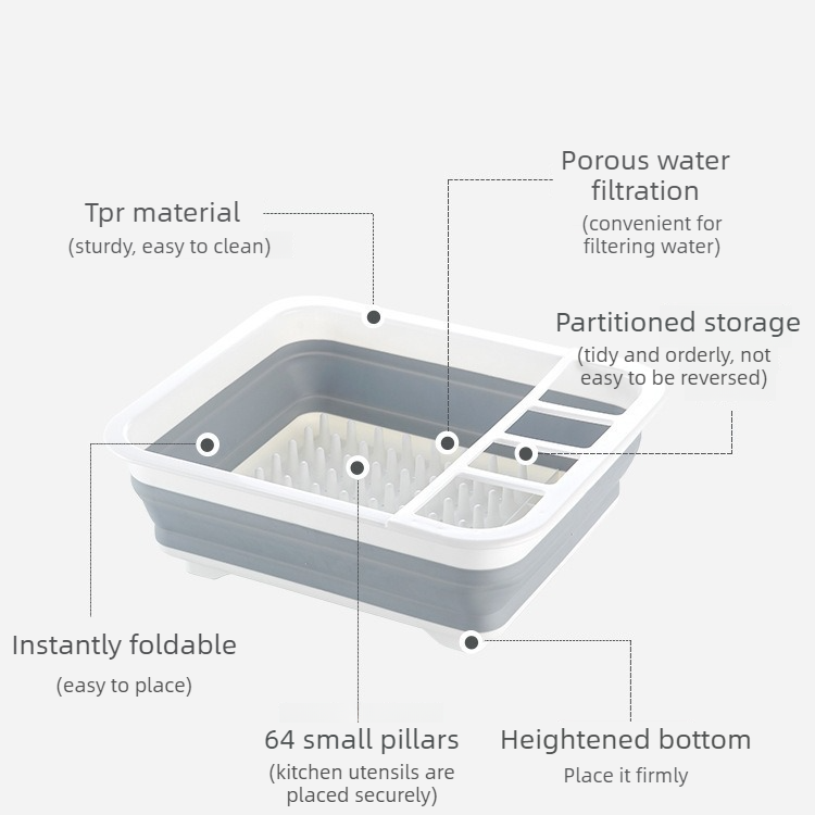 Multi Compartment Plastic Kitchen Utensil Holder, Foldable Dish Drain Basket for Bowl Plate Cup Chopsticks Storage - Image 6