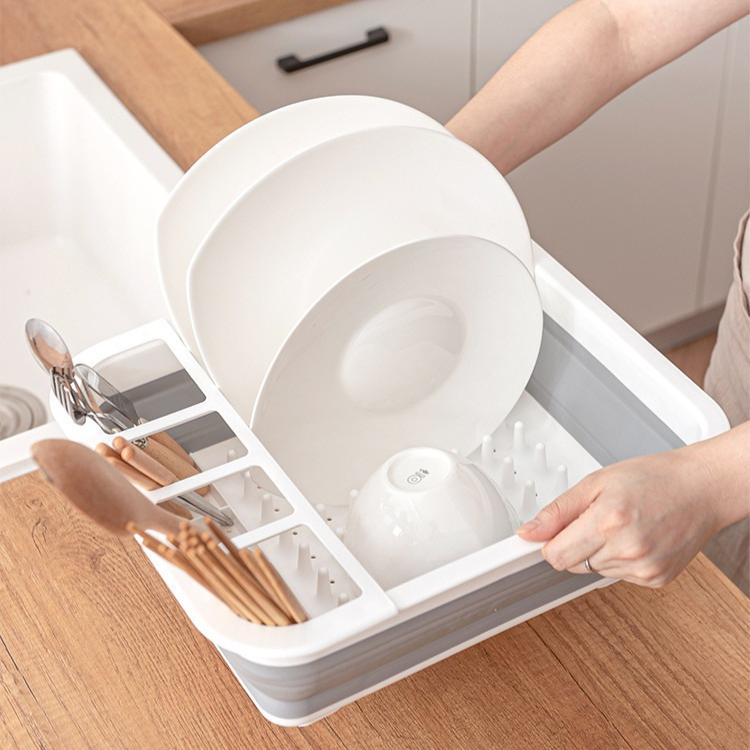 Multi Compartment Plastic Kitchen Utensil Holder, Foldable Dish Drain Basket for Bowl Plate Cup Chopsticks Storage - Image 7