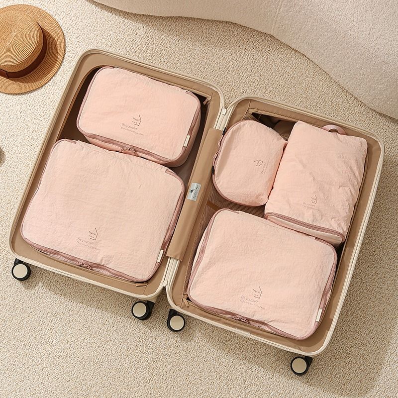 5-Piece Travel Packing Cube Set, Wrinkle-Resistant Nylon Luggage Organizer Bags with Cosmetic Bag & Shoe Bag for Clothing and Toiletries Storage - Pink - Image 1