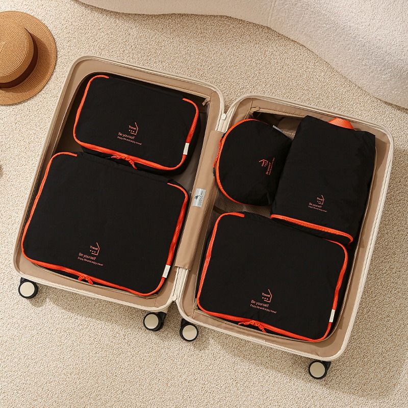 5-Piece Travel Packing Cubes, Wrinkle-Resistant Nylon Luggage Organizer Bags with Cosmetic Bag & Shoe Bag for Clothing and Toiletries Storage - Black - Image 1