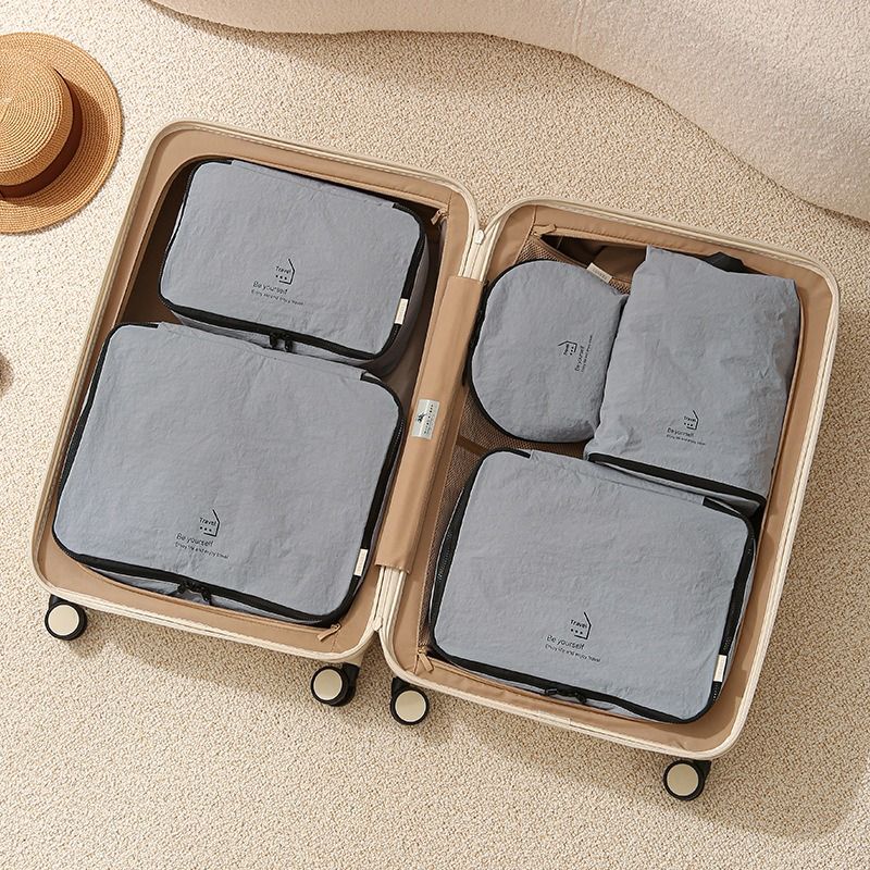 5-Piece Travel Packing Cubes, Wrinkle-Resistant Nylon Luggage Organizer Bags with Cosmetic Bag & Shoe Bag for Clothing and Toiletries Storage - Gray - Image 1