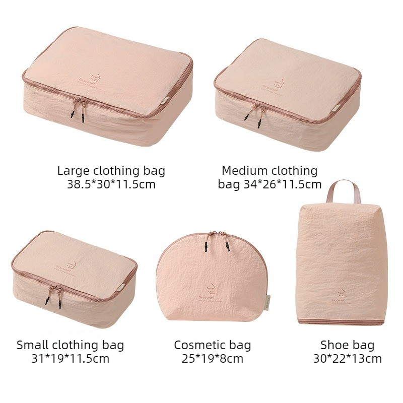 5-Piece Travel Packing Cubes, Wrinkle-Resistant Nylon Luggage Organizer Bags with Cosmetic Bag & Shoe Bag for Clothing and Toiletries Storage - Gray - Image 3
