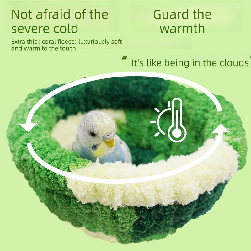 2-in-1 Parrot Perch Warm Bed Nest, Coral Fleece Hanging Bird Cage Sleeping Hut for Budgies, Cockatiels, Lovebirds, and Small Parrots – Winter Warm House - Blue - Image 4