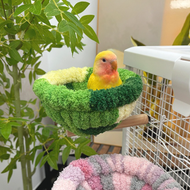 2-in-1 Parrot Perch Warm Bed Nest, Coral Fleece Hanging Bird Cage Sleeping Hut for Budgies, Cockatiels, Lovebirds, and Small Parrots – Winter Warm House - Blue - Image 7