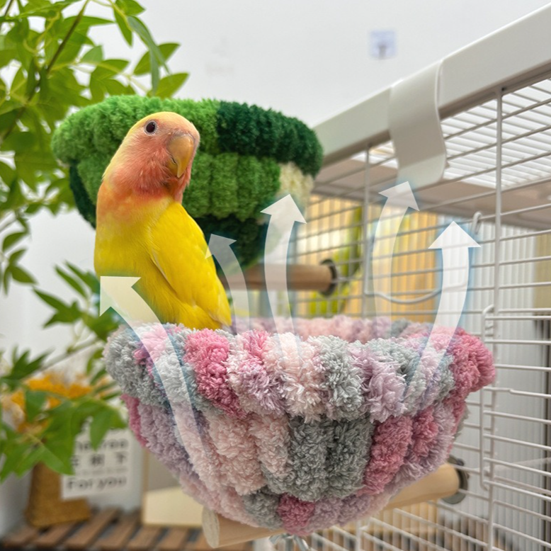 2-in-1 Parrot Perch Warm Bed Nest, Coral Fleece Hanging Bird Cage Sleeping Hut for Budgies, Cockatiels, Lovebirds, and Small Parrots – Winter Warm House - Blue - Image 8